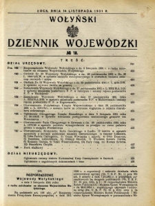 Wołyński Dziennik Wojew&oacute;dzki 1931.11.14 R.11 nr 18