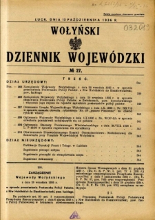 Wołyński Dziennik Wojew&oacute;dzki 1936.10.13 R.16 nr 27