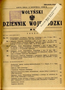 Wołyński Dziennik Wojew&oacute;dzki 1938.08.05 R.18 nr 13