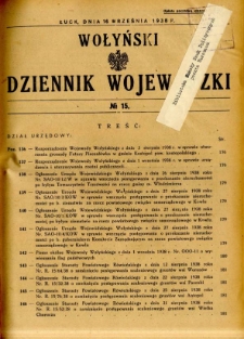 Wołyński Dziennik Wojew&oacute;dzki 1938.09.16 R.18 nr 15