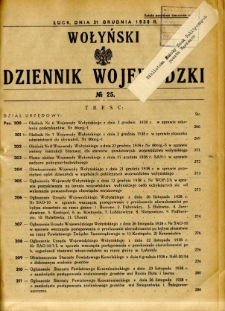 Wołyński Dziennik Wojew&oacute;dzki 1938.12.31 R.18 nr 25