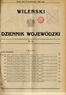 Wileński Dziennik Wojewódzki 1938.10.15 nr 14