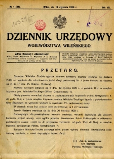 Dziennik Urzędowy Wojew&oacute;dztwa Wileńskiego 1928.01.19 R.7 nr 1