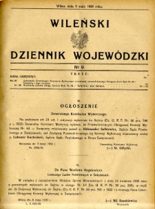 Wileński Dziennik Wojew&oacute;dzki 1930.05.08 nr 9