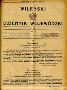 Wileński Dziennik Wojew&oacute;dzki 1930.09.11 nr 15