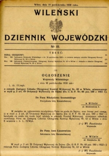 Wileński Dziennik Wojewódzki 1930.10.18 nr 18