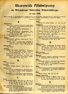 Skorowidz Alfabetyczny do Wileńskiego Dziennika Wojew&oacute;dzkiego za rok 1930