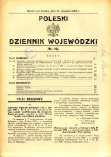Poleski Dziennik Wojew&oacute;dzki 1933.08.30 nr 16